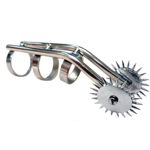 rouge claw pinwheel scratcher, a medical instrument with a red handle and silver wheels