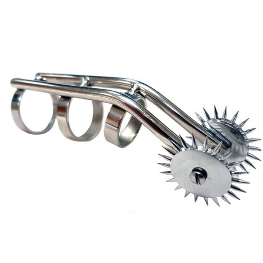 rouge claw pinwheel scratcher, a medical instrument with a red handle and silver wheels