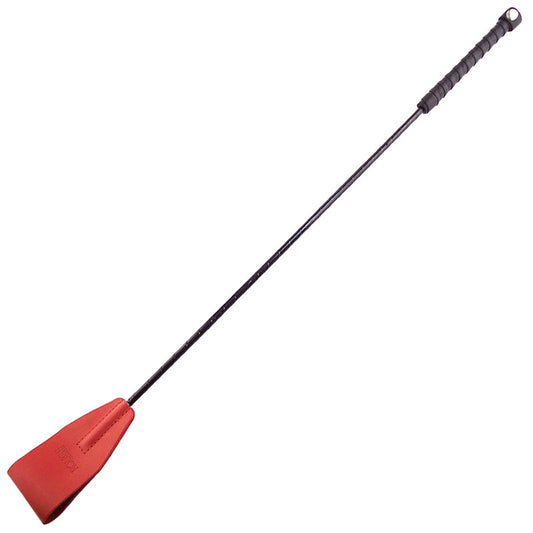 Rouge Garments red riding crop with a textured handle for equestrian activities.