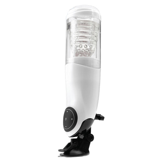 Pipedream vibrating masturbator, realistic pussy style with textured interior, for solo male pleasure.