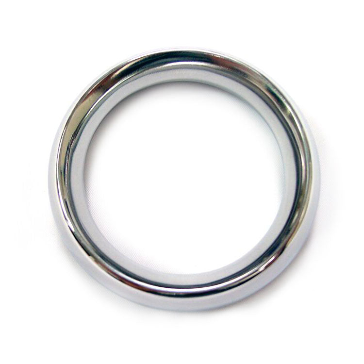 Rouge Garments stainless steel doughnut cock ring, shiny metal bondage accessory, 45mm size.