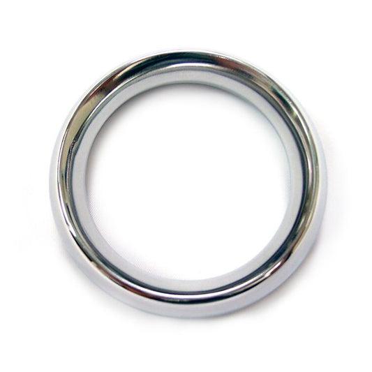 Rouge Garments stainless steel doughnut cock ring, shiny metal bondage accessory, 45mm size.