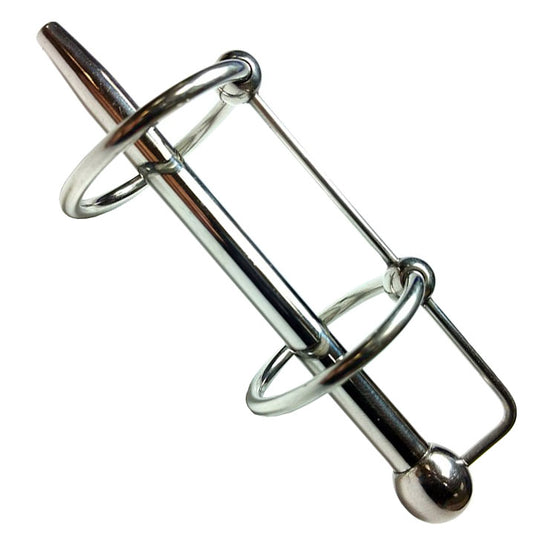 Rouge Garments stainless steel double ring sperm stopper for cock and ball bondage play.
