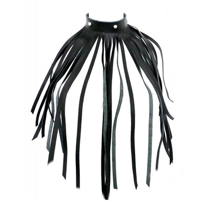 Black leather fringe necklace collar, a stylish accessory from various toy brands.
