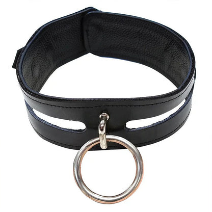 Rouge Garments black leather bondage collar, a stylish and edgy neck accessory.