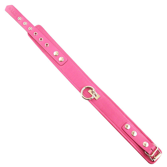 Rouge Garments plain pink leather dog collar, a stylish accessory for your furry friend.