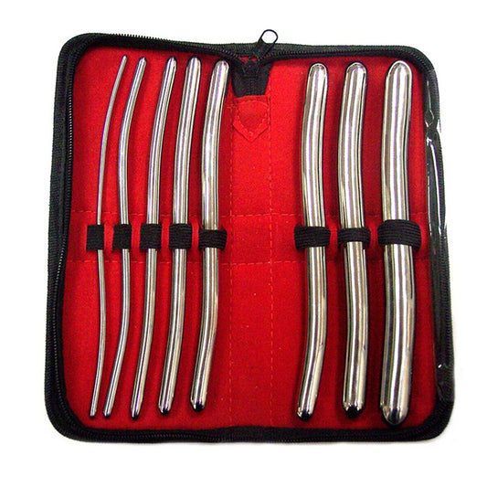 Rouge Garments' stainless steel hegar dilator set for cock and ball bondage play.