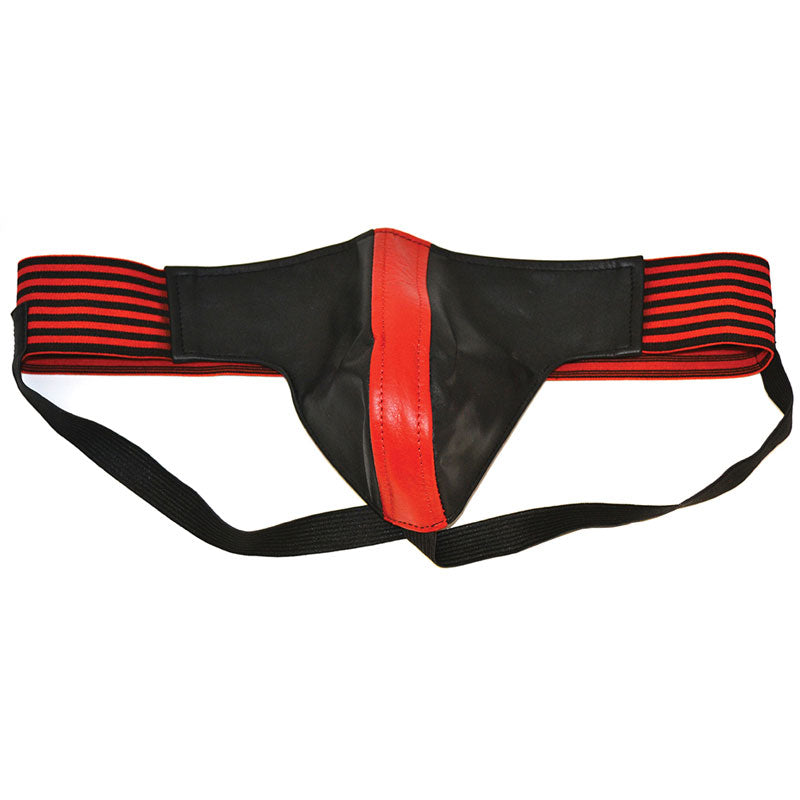 Black and red jockstrap from rouge garments, showcasing a supportive and stylish design for men.