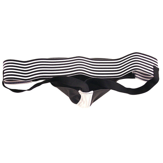 rouge garments black and white jock strap, showcasing a stylish and comfortable design for men.
