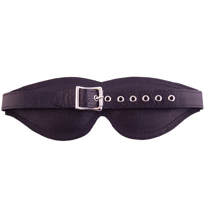Large, black padded blindfold from Rouge Garments, ideal for sensory deprivation play.