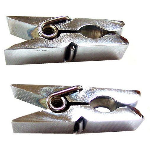 Shiny stainless steel nipple pegs, part of our rouge garments nipple clamp collection.