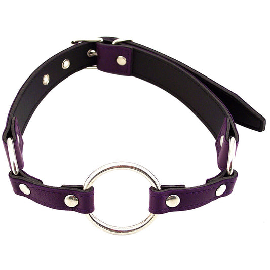 Rouge Garments purple o-ring gag; open mouth restraint device for playful bondage.