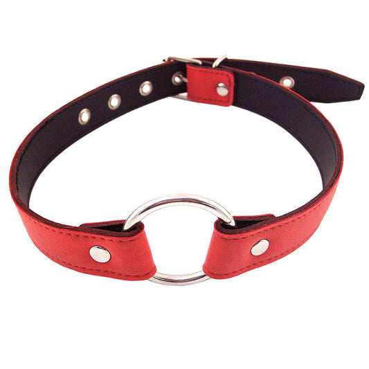 red o-ring gag from rouge garments for kinky play, a fetching bedroom accessory.