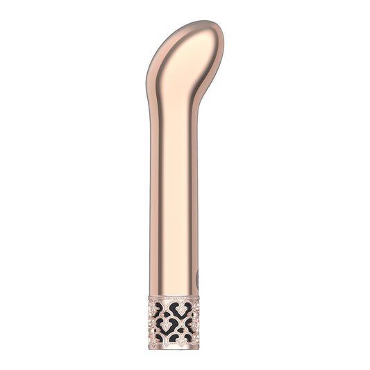 Rose gold rechargeable g-spot bullet vibrator from shots toys, a luxury pleasure toy.