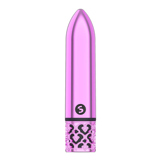 Close-up of a pink, rechargeable bullet vibrator from Shots Toys, a mini vibrator.