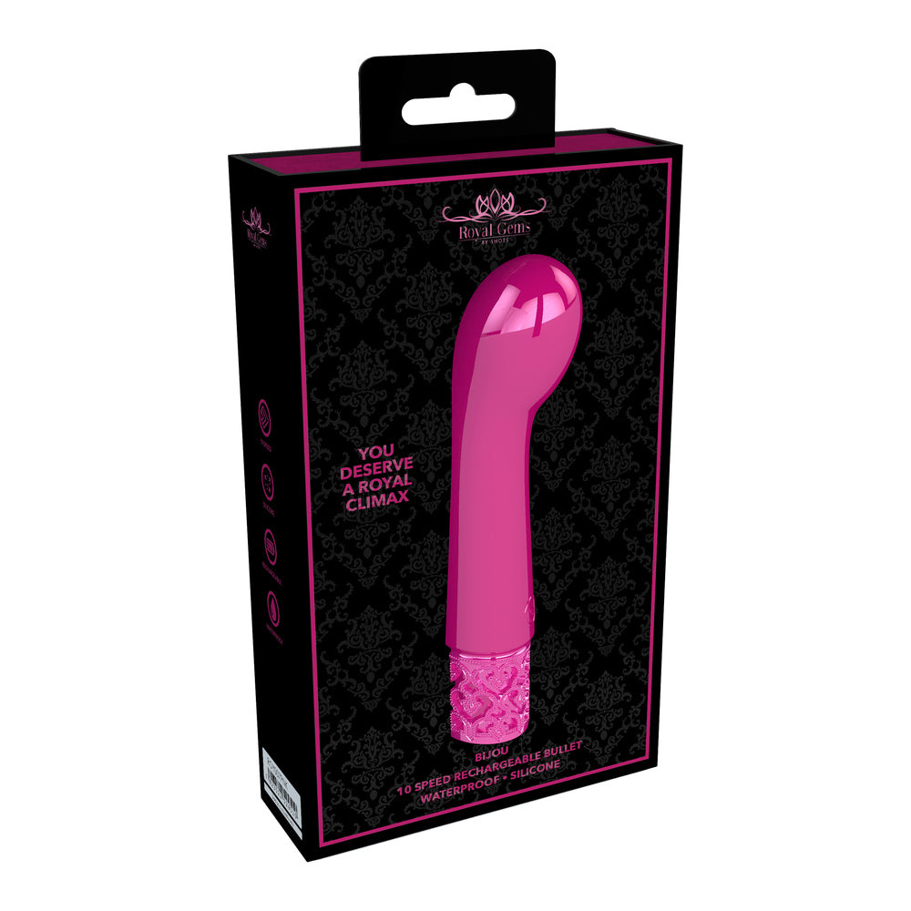 Pink, bijou-sized, rechargeable silicone bullet vibrator from Shots Toys, a discreet personal pleasure device.