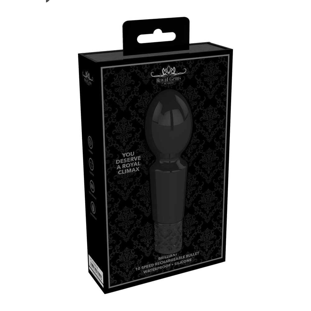 shots toys royal gems black mini vibrator, rechargeable for discreet personal pleasure.