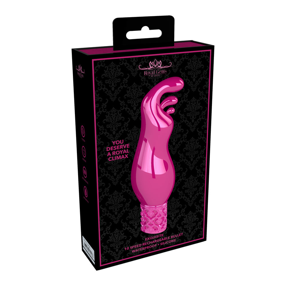 Close-up of the rechargeable pink silicone bullet vibrator from shots toys, a mini vibrator.