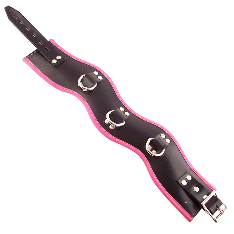 rouge garments black and pink padded posture collar for neck support, close-up.