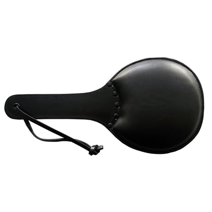 Rouge leather padded ping pong paddle in black, a stylish table tennis racket.