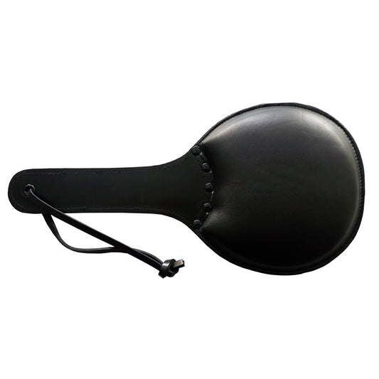 Rouge leather padded ping pong paddle in black, a stylish table tennis racket.