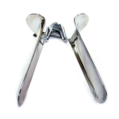 rouge stainless steel speculum in large size, a medical instrument for examinations.