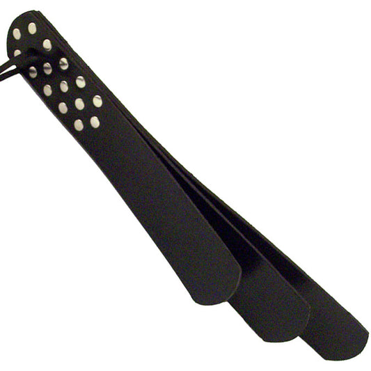 Rouge Garments three flap black paddle, showing the handle and textured surface.