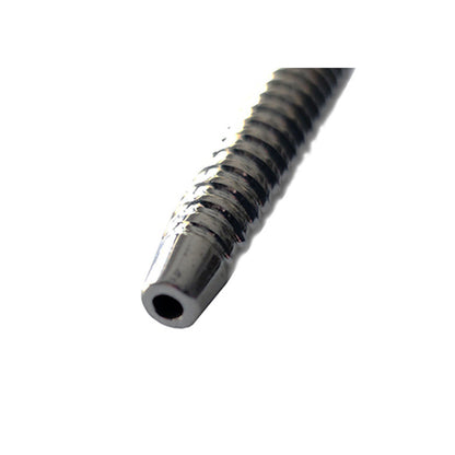 Close-up of a rouge stainless steel shower penis plug, 5mm, medical instrument