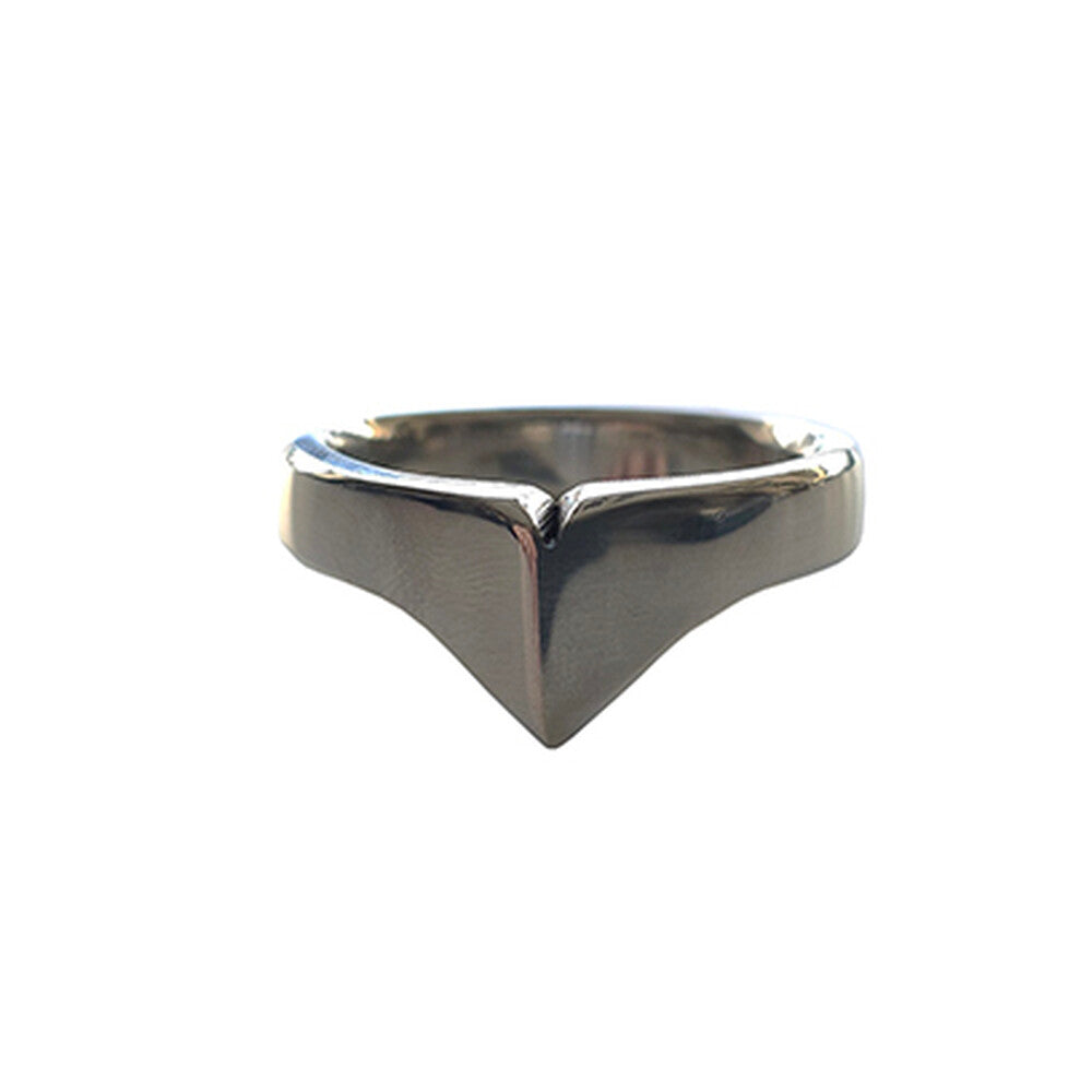 Rouge Garments stainless steel taj cock ring in silver, 32mm size for male chastity.