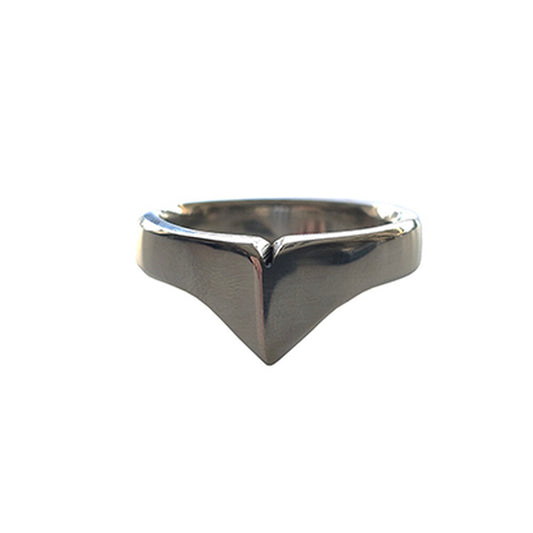 Rouge Garments stainless steel taj cock ring in silver, 32mm size for male chastity.