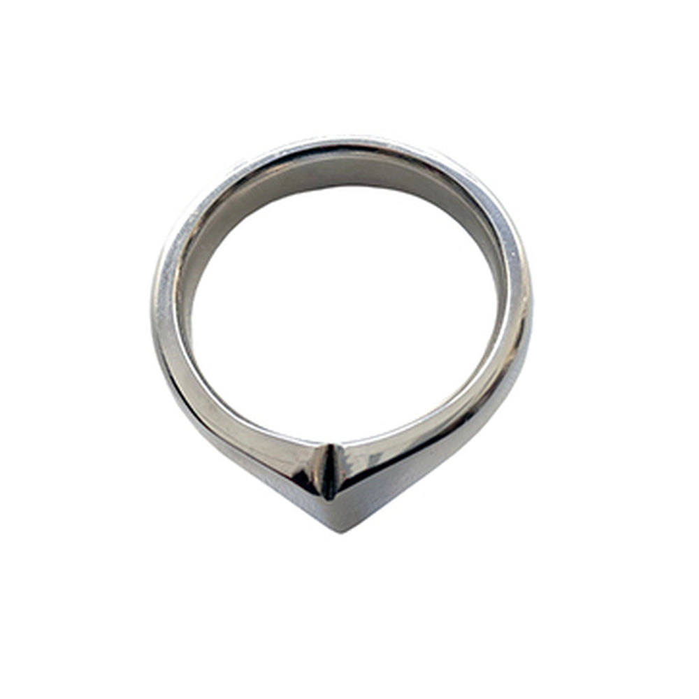 Stainless steel taj cock ring in rouge, a bondage aid with smooth finish.