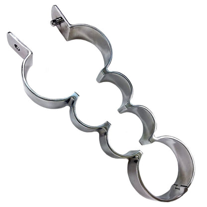Stainless steel heavy metal wrist and ankle binder, part of Rouge Garments' restraints collection.