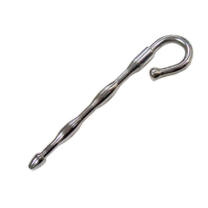 Stainless steel urethral plug with a wave design, designed for cock and ball bondage play.