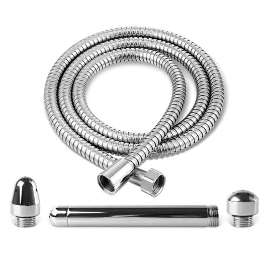 Metal shower cleaning system with three heads, for sparkling clean personal hygiene.