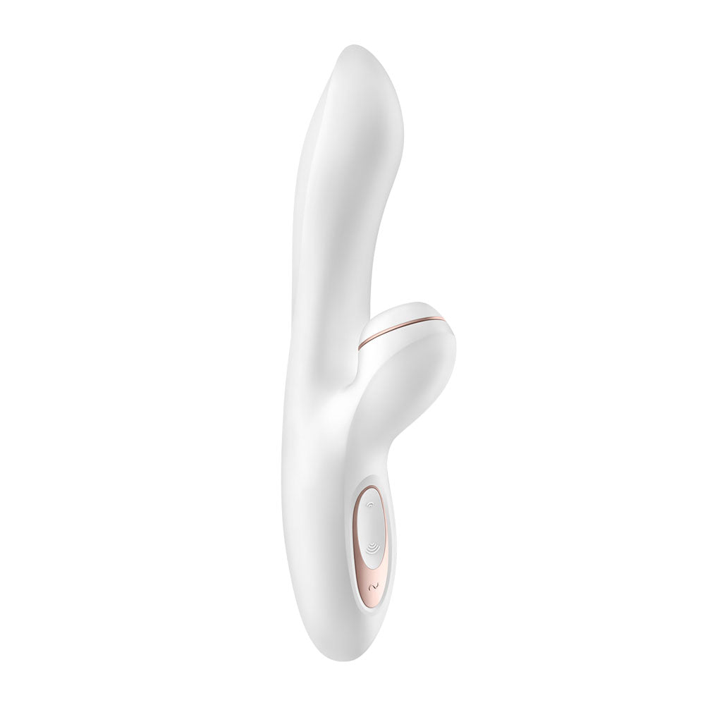 Close-up of the Satisfyer Pro G-Spot Rabbit vibrator, a white bunny massager.