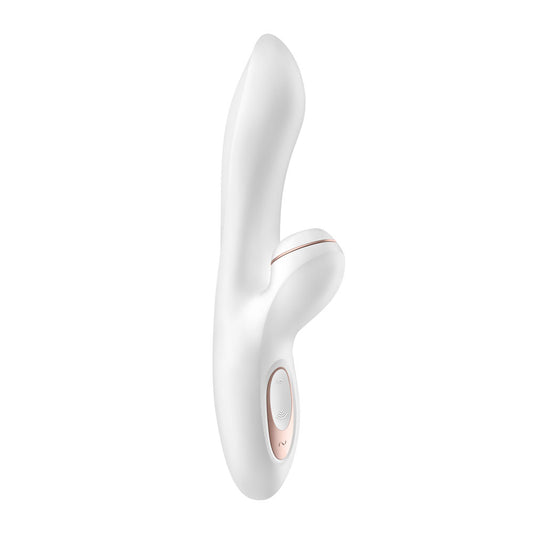 Close-up of the Satisfyer Pro G-Spot Rabbit vibrator, a white bunny massager.