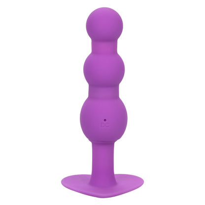 Close-up of a metallic, beaded anal probe designed for beginners, with a vibrating function.