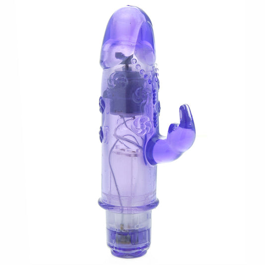 California Exotic First Time Bunny Teaser vibrator, pink silicone, with cute bunny ears.
