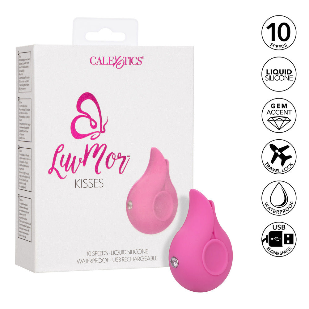 California Exotic LuvMor Kisses clitoral stimulator, soft-touch pink silicone with a textured tip.