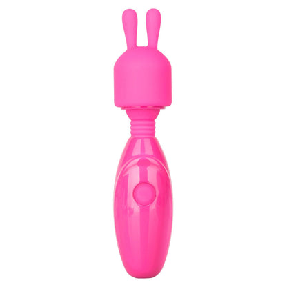Rechargeable bunny vibrator in a soft pink silicone, ideal for targeted pleasure.
