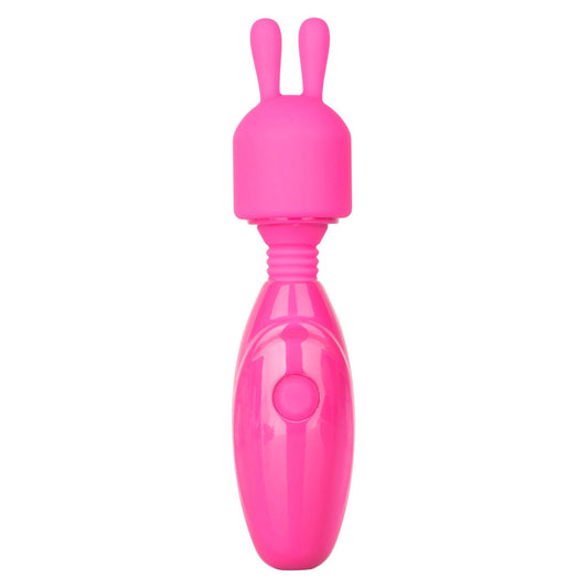 Rechargeable bunny vibrator in a soft pink silicone, ideal for targeted pleasure.