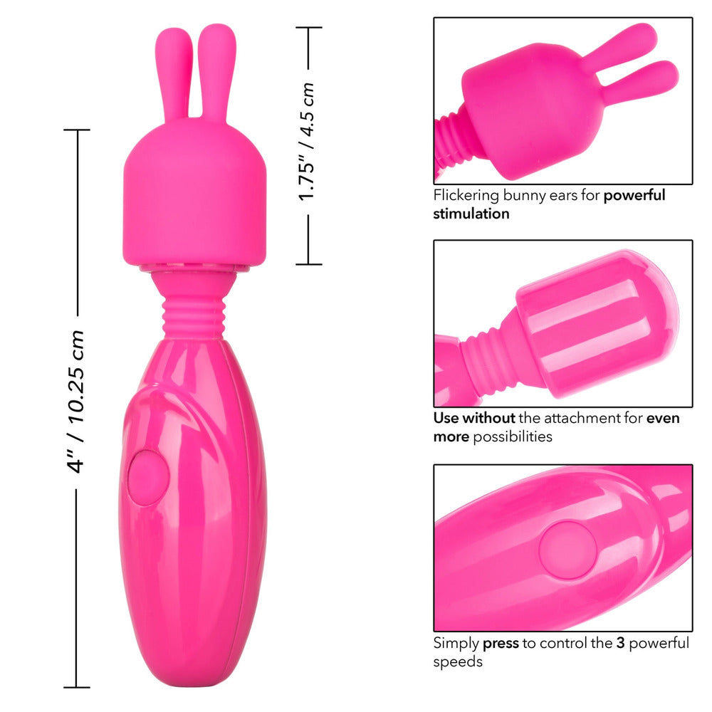 Rechargeable bunny vibrator in pink, from california exotic, a teasing pleasure toy.