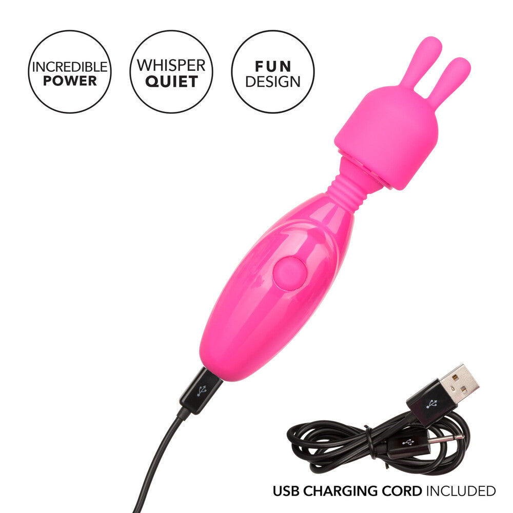 Rechargeable bunny vibrator in pink silicone, a fun and stimulating pleasure product