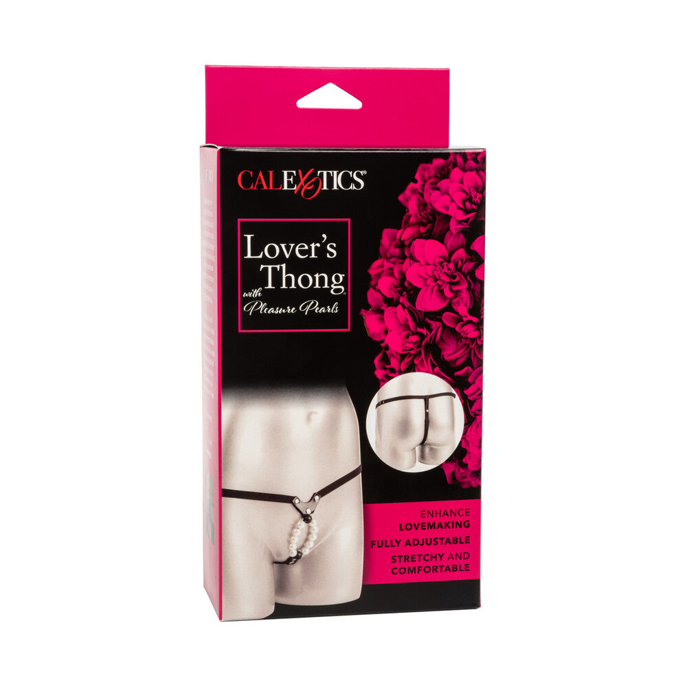 A close-up of a red lace thong with built-in pleasure pearls for added sensation.