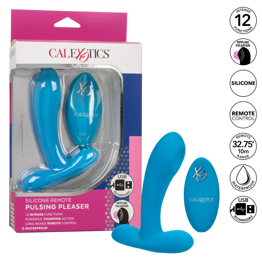 Remote controlled vibrator with pulsing action, perfect for g-spot stimulation in a sleek design.