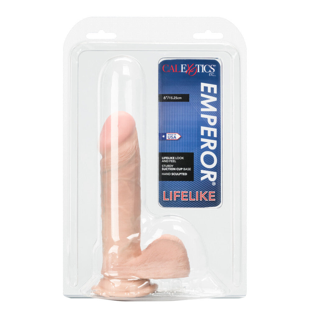 Ivory coloured, six inch realistic dildo from california exotic, a lifelike pleasure toy.