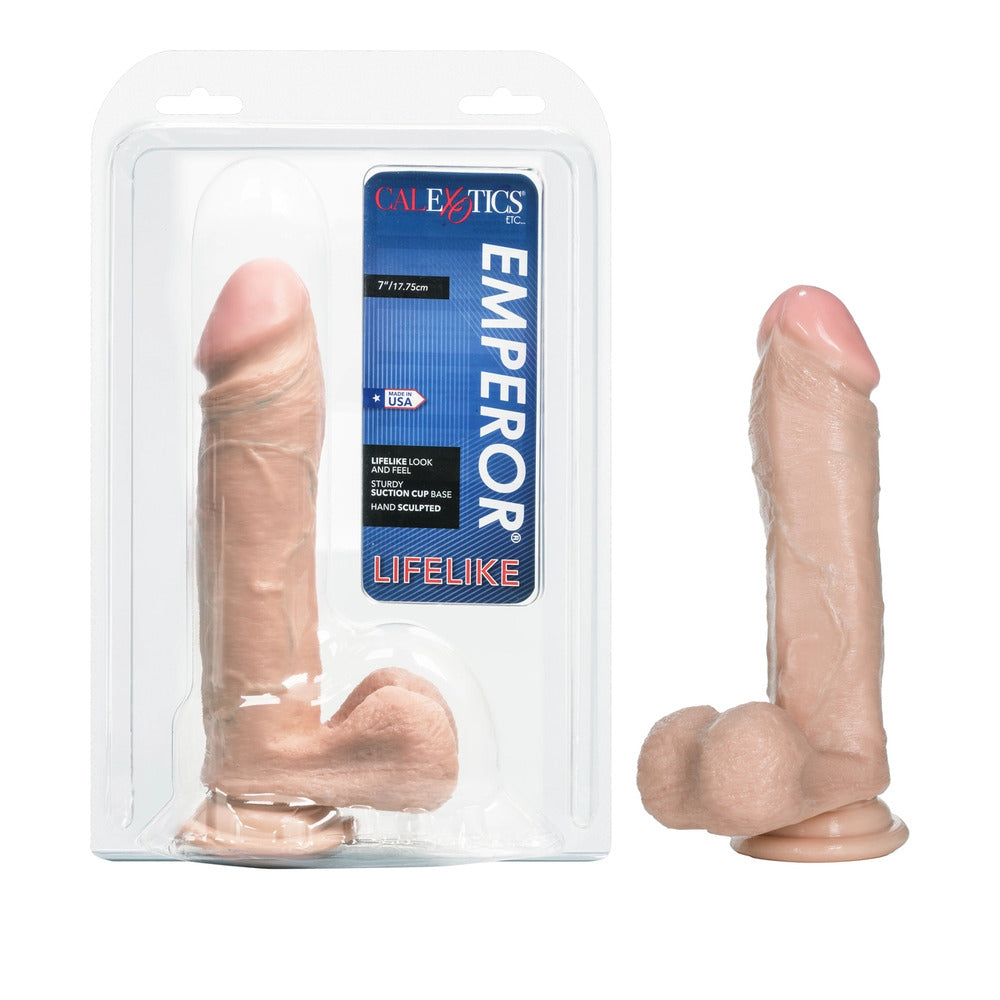 Ivory-coloured, seven-inch realistic dildo, a lifelike pleasure toy from California Exotic, veined for added sensation.