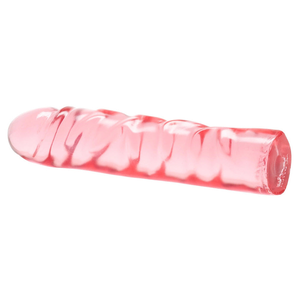 Translucent pink junior-sized penis dildo, a sex toy from California Exotic, realistic finish.