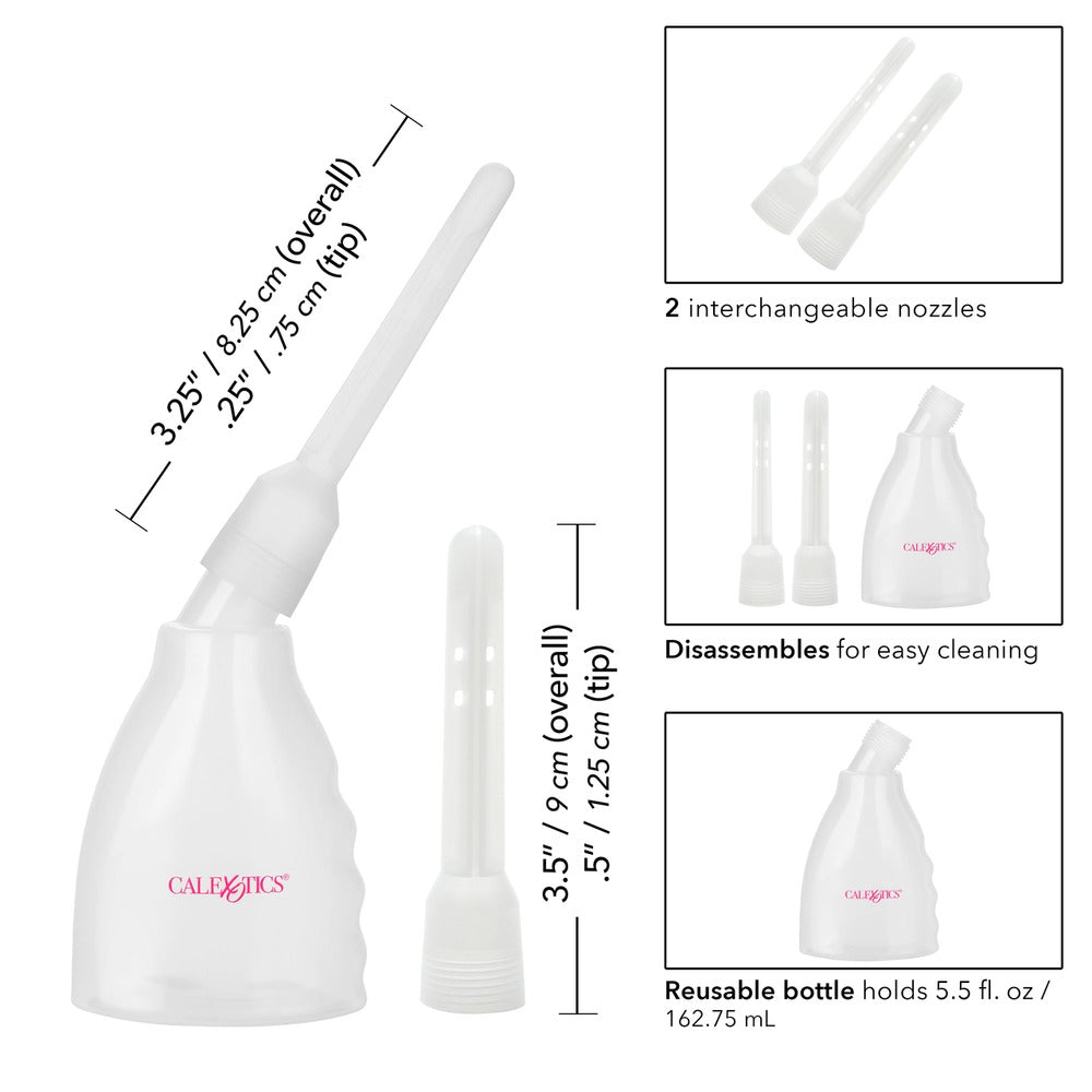 California Exotic Ultimate Douche kit, featuring a clear bottle and hygiene attachments.