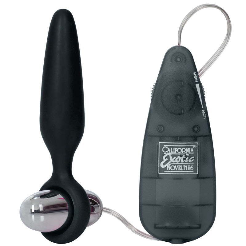 Vibrating anal kit with a purple buttplug for pleasurable backdoor fun.